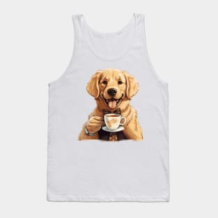 Golden Retriever Drinking Coffee Tank Top